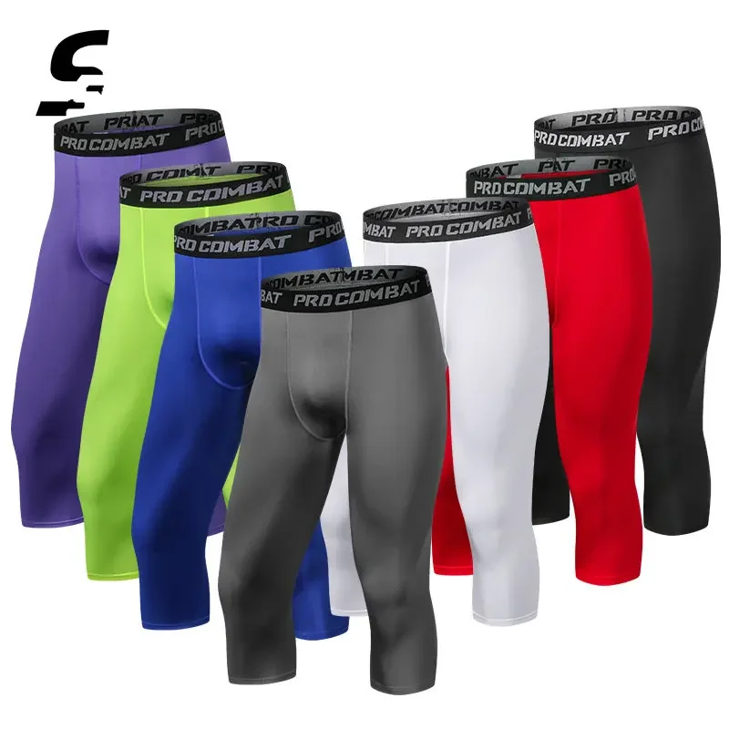 Muži kompresia Capri Pant telocvične Beží 3/4 pančuchy Rýchle suchý priedušný basketbalový legíny tréning fitnes mužov spandex nohavice