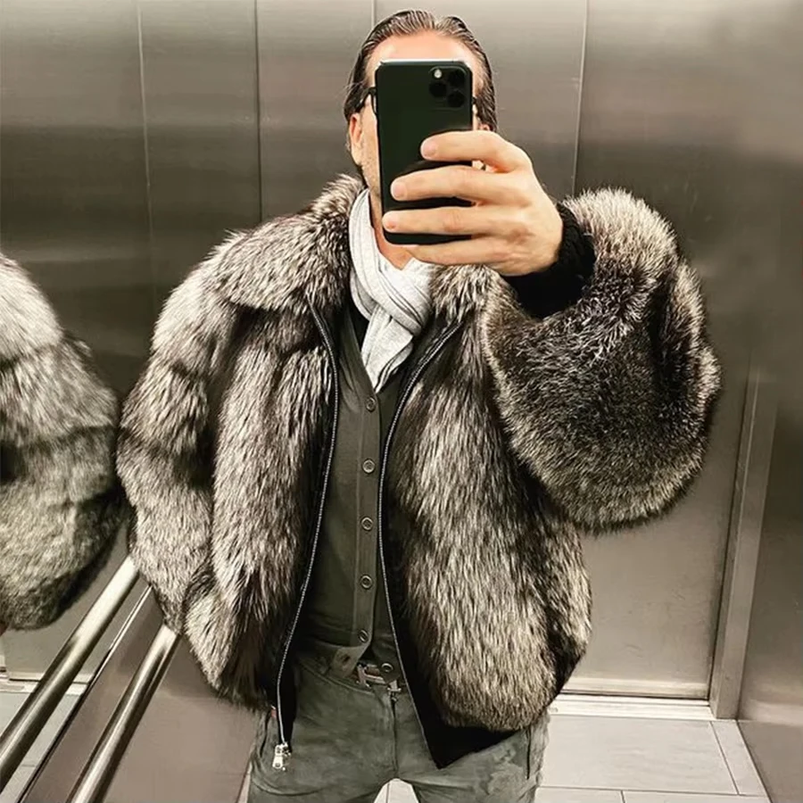 Muži kožušina skutočný strieborný kožuch s kožou s zipsom