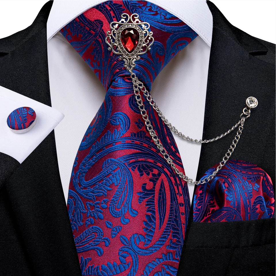 Muži kravaty s luxusným modrým krištáľovým brošovým reťazcom vreckovky Cufflinks Prom svadobné večere doplnky Gom Darček