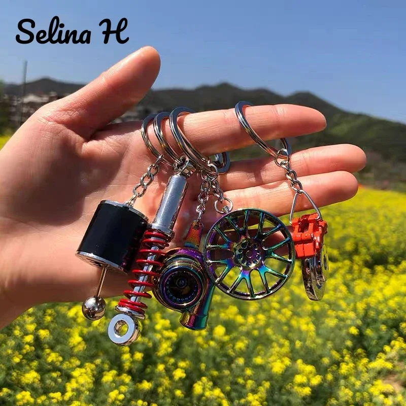 Muži kreatívne mini turbodúchadlo Turbocharger Keychain Spinning Turbine Key prsteň kľúča keyfob auto kľúča vozidlá interiérové ​​doplnky