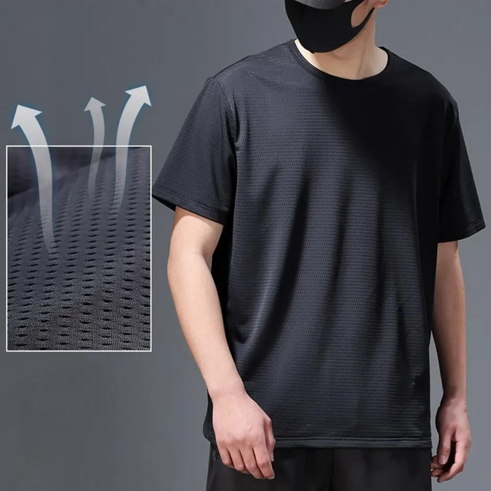 Muži letné tričko Priedušné rýchle suché suché hodvábne hodvábové pulóverové pullover hore voľné bavlna O-krk na krátky rukáv Mužské tričko na denné tričko