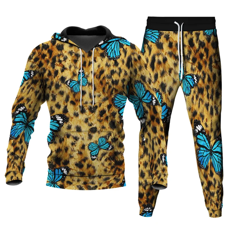 Muži mikiny tepláky 2ks súpravy oblečenia športového oblečenia Ženy Harajuku Vintage Leopard Snake Florial 3D Tlačové súpravy plus veľkosť 6xl