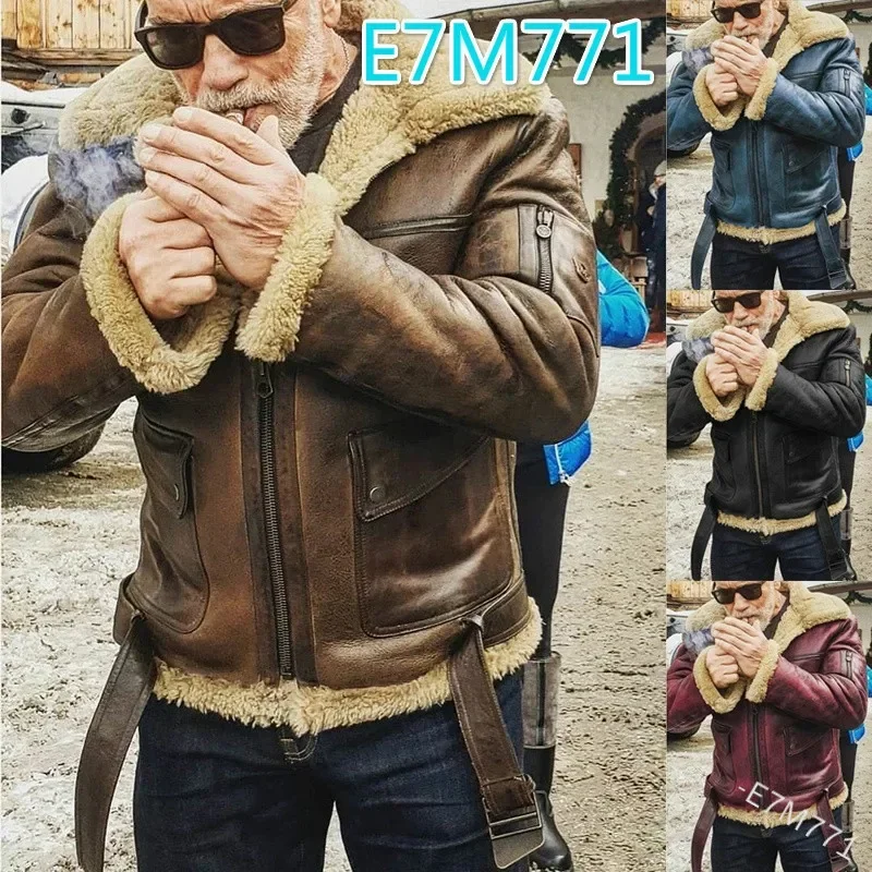 Muži na jeseň Bunda Bomber Conyber zipsom motocykel faux kožuchu mužský fleece pilot vintage faux kožená zamatová bunda zima