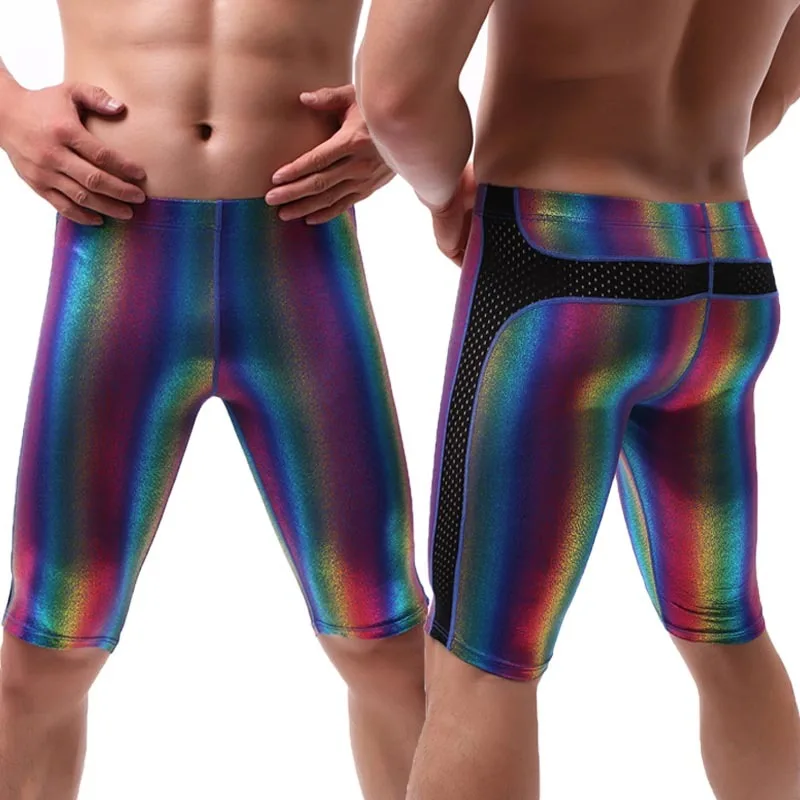 Muži nohavice dúhová spodná bielizeň latex homme šortky nohavice nohy nohy šortky sieťovina fitness