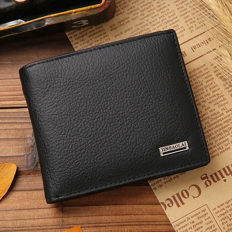 Muži peňaženky prémiový produkt Real Cowhide pre človeka Short Black Walet Portefeuille Homme