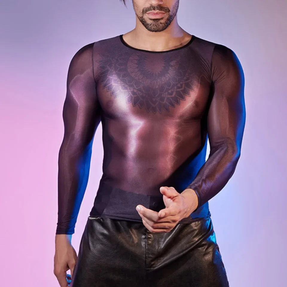 Muži podlety a tesné priehľadné vrcholy mužov, vysoká pružnosť, priedušná, lesklá, sexy, macho, svalová, sexy