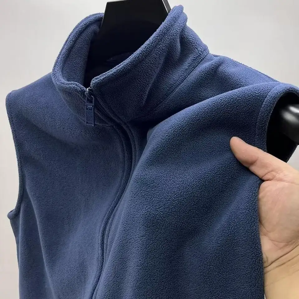 Muži polárne fleece vesta obojstranný kabát 2025 plyšový stojan obojok príležitostné vesty na jeseň zimné muži vetru v prírode vonkajšia vesta Vonkajšia vesta