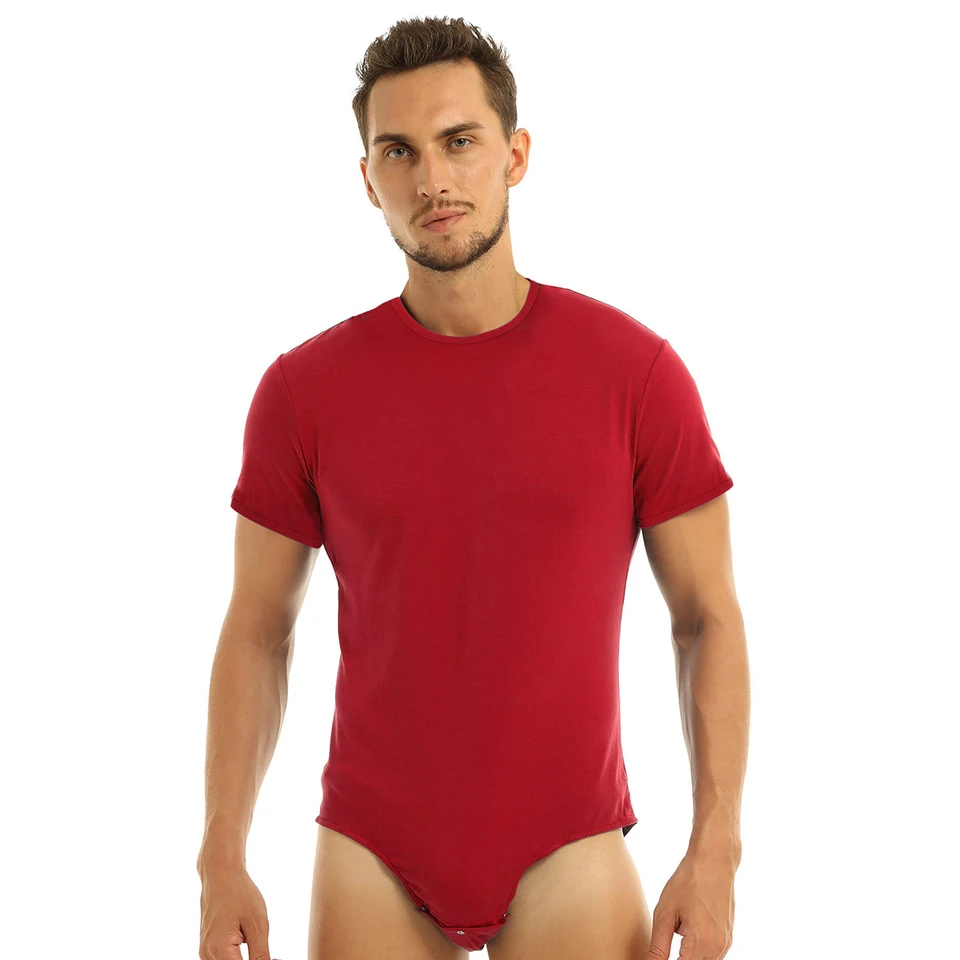 Muži pre dospelých tlačový rozkrok Tričko Bodysuit Sexy spodná bielizeň Jeden kus okrúhly krk Krátke rukávy Romper pyžamy spodná bielizeň pre pánske oblečenie