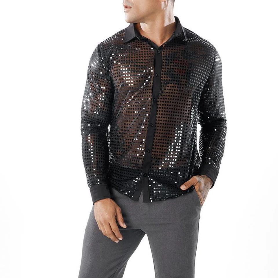 Muži pre mužov pre mužov retro 70S Disco Daily Daily 1 Fall Polyester + Mesh + flitry Comfy Mens Golden Spring Hot