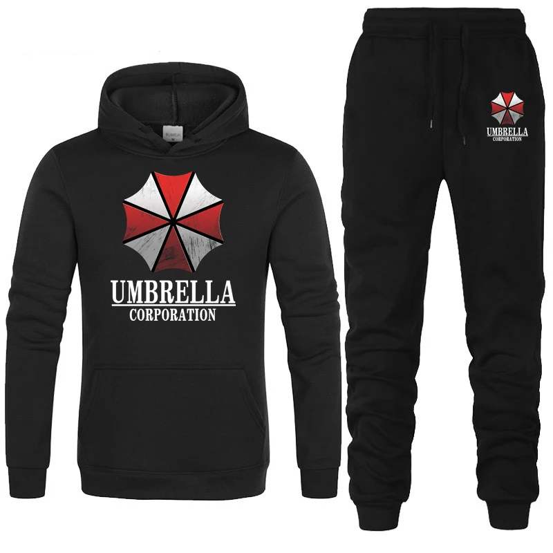 Muži s kapucňou Športový oblek Umbrella Corporation Príležitostné mikiny+nohavice 2ks set fleece vysoko kvalitné unisex športové bežecké jogging
