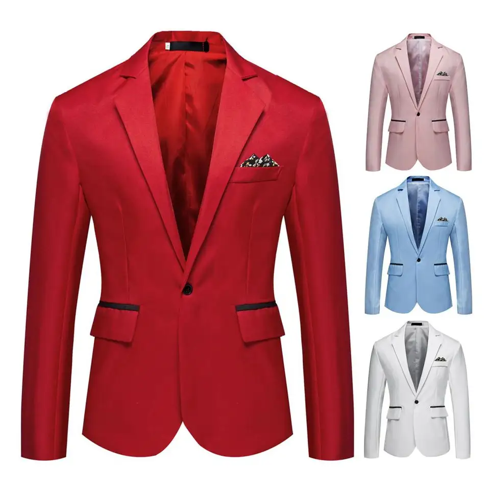 Muži sako formálny obchodný štýl Slim Fit Single Gomic Suck bunda Solid Color Satin Satin Groom Wedding Banket Men