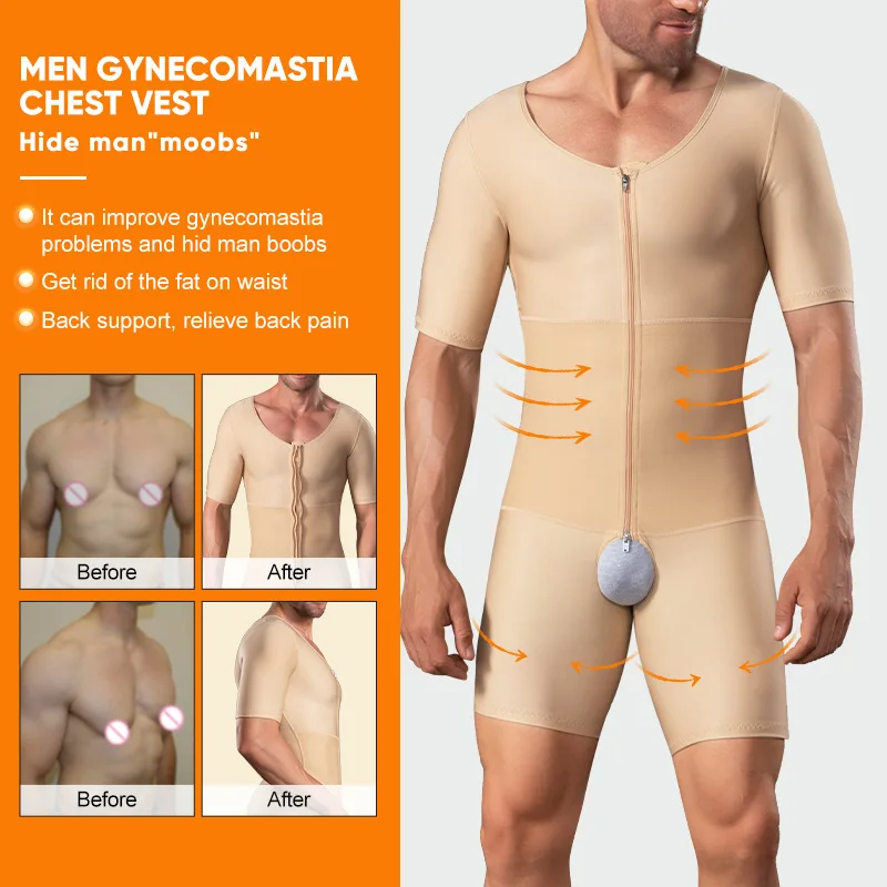 Muži Shapewear BodySuit po liposukčnej operácii celotelové telo otvorené rozkrok lekárskeho odev
