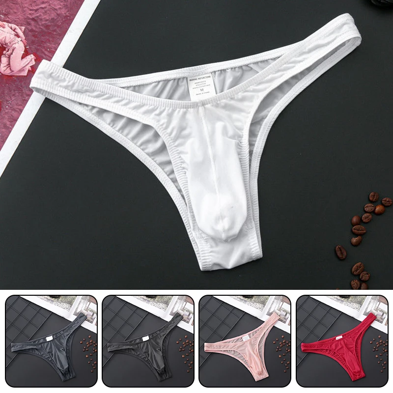 Muži sissy g-string bikiny sexy vidíte cez sieťové remienky gay dno tenké vysoké vykurovacie vrecko s nízkym hodvábne nohavičky na ľadové hodvábne