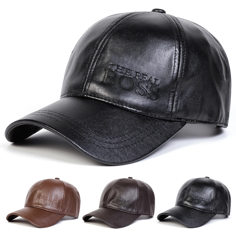 Muži Skutočný šéfový list odtlačok baseball cap Pu kožená hip hop svapback klobúk pánske trucker Caps nastaviteľné slnečné klobúky