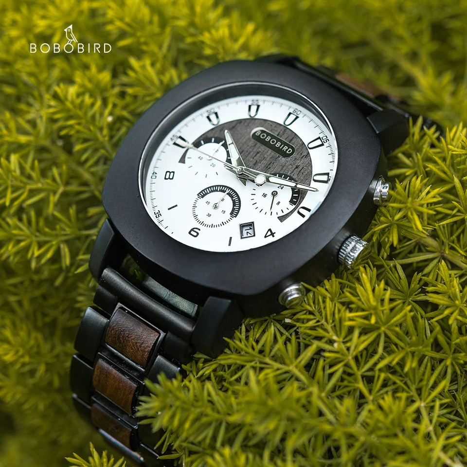 Muži sledujú Bobo Bird Wooden Quartz Zápraky Top New Fashion Luminous Multifunctal Automatický kalendárny hodinky skvelá darčeková krabica