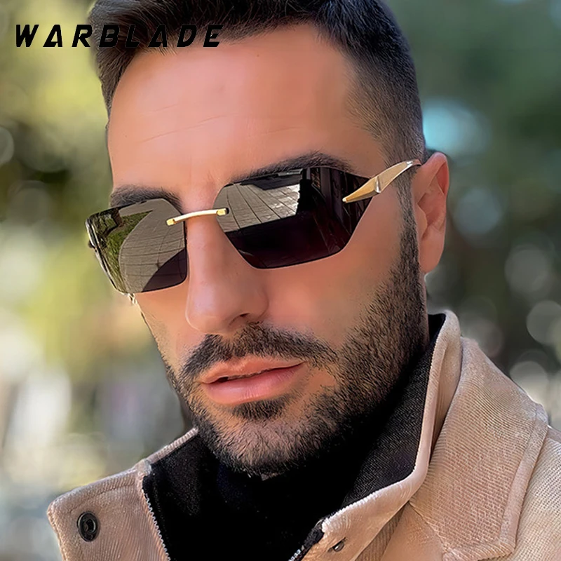 Muži slnečné okuliare Vintage Rimless Y2K Fashion Luxury Brand Design Outdoors Cestujúci slnečné okuliare pre ženy obdĺžniky odtiene UV400
