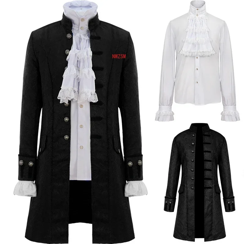 Muži steampunk trenčker a košeľa set vintage kniežatský kabát Stredoveká renesančná bunda viktoriánsky Edwardian Cosplay kostým