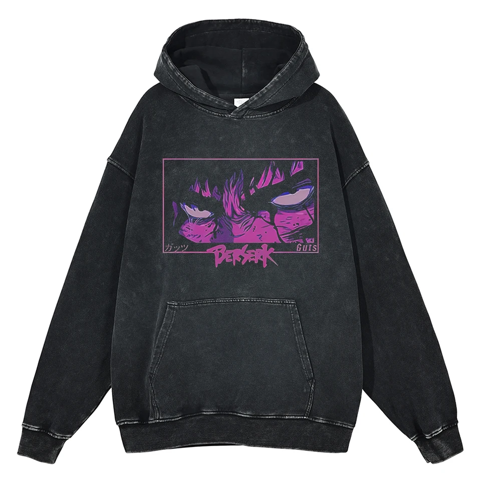 Muži streetwear vinobranie čierna mikina mikina anime grafická tlač práca mikina hip hop harajuku bavlnená kapucňa pullover