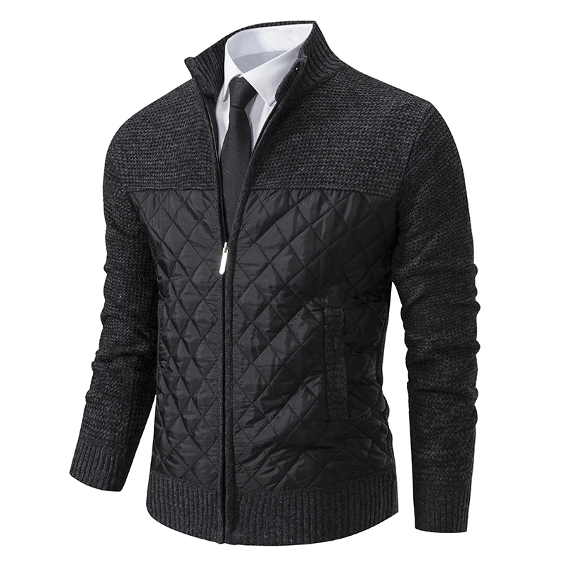 Muži svetrový kabát na jeseň Zimné zimné zahusťovanie hustota Stand-up Golier Príležitostné odevy pletelo Sweater Stitching bunda
