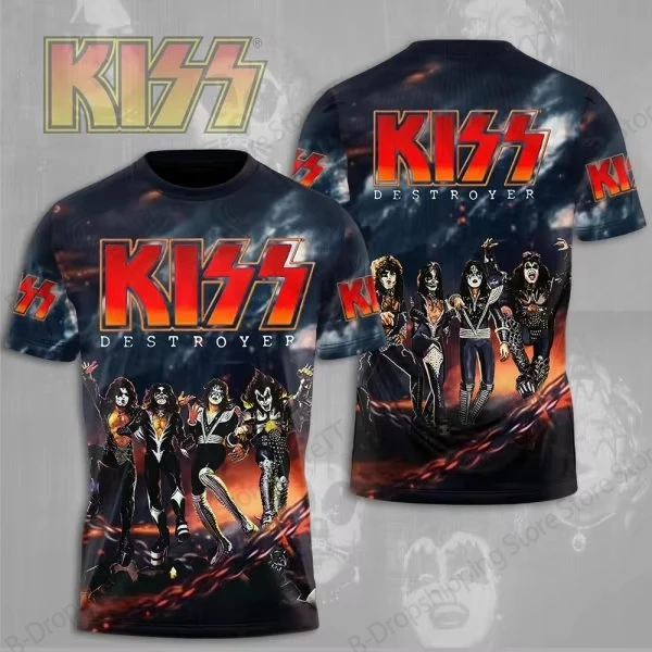 Muži tričko Kiss Band 3D tlačené tričko leto letné príležitostné rukávy voľné nadmerne nadmerné tričko rockové kapely Tops Tees Hip Hop Tees Ženy