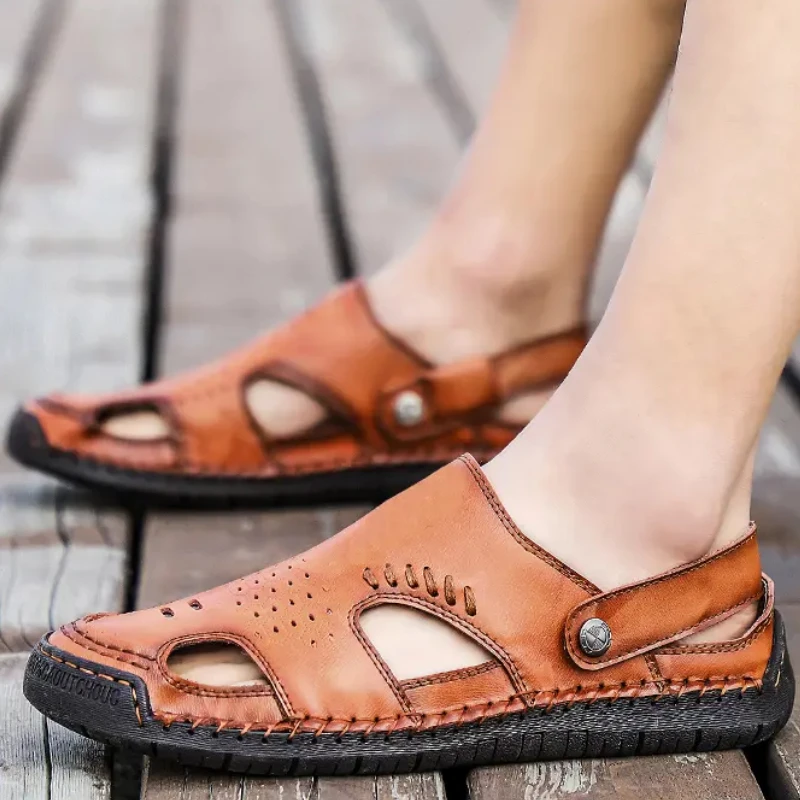 Muži veľké topánky retro neformálne ručne vyrobené nekĺzavé papuče ľahké pohodlné byty hrubé jediné plážové chôdza sandále