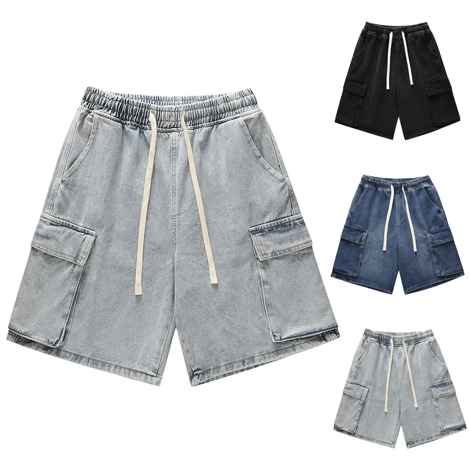 Muži vintage džínsové šortky letné príležitostné voľné džínsy retro retro harajuku streetwear hip hop y2k sťahovanie vysokých pásov šort