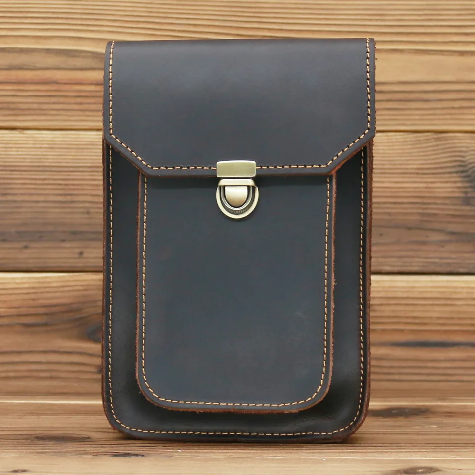 Muži vintage Originálny kožený pás taška na mobilný telefón Púčiky Men Men Bag Tack telefón Puzdro pre telefón Luxusné cestovanie pre tašky na mobilné telefóny