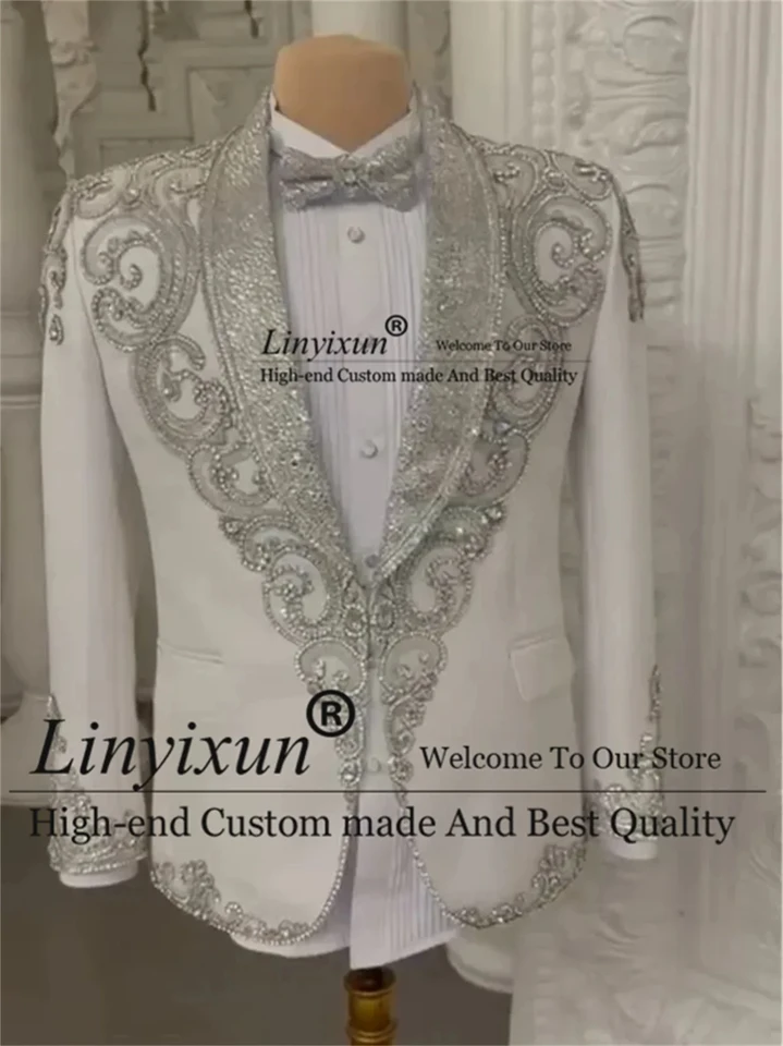 Muži vyhovujú 2 kusy súpravy Ženích Svadba luxusný diamant korálkový smútok mužský večierok Prom Blazer Glitter Flikins Flikins klopa kostým homme
