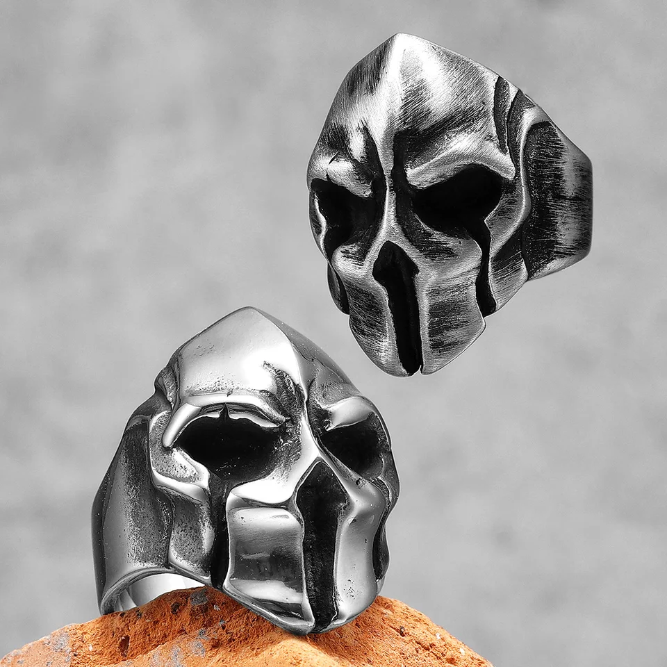 Muži z nehrdzavejúcej ocele Rings Spartan prilba bojovník lebka punk rock gothic for cykl muža chlapca šperky kreativita darček