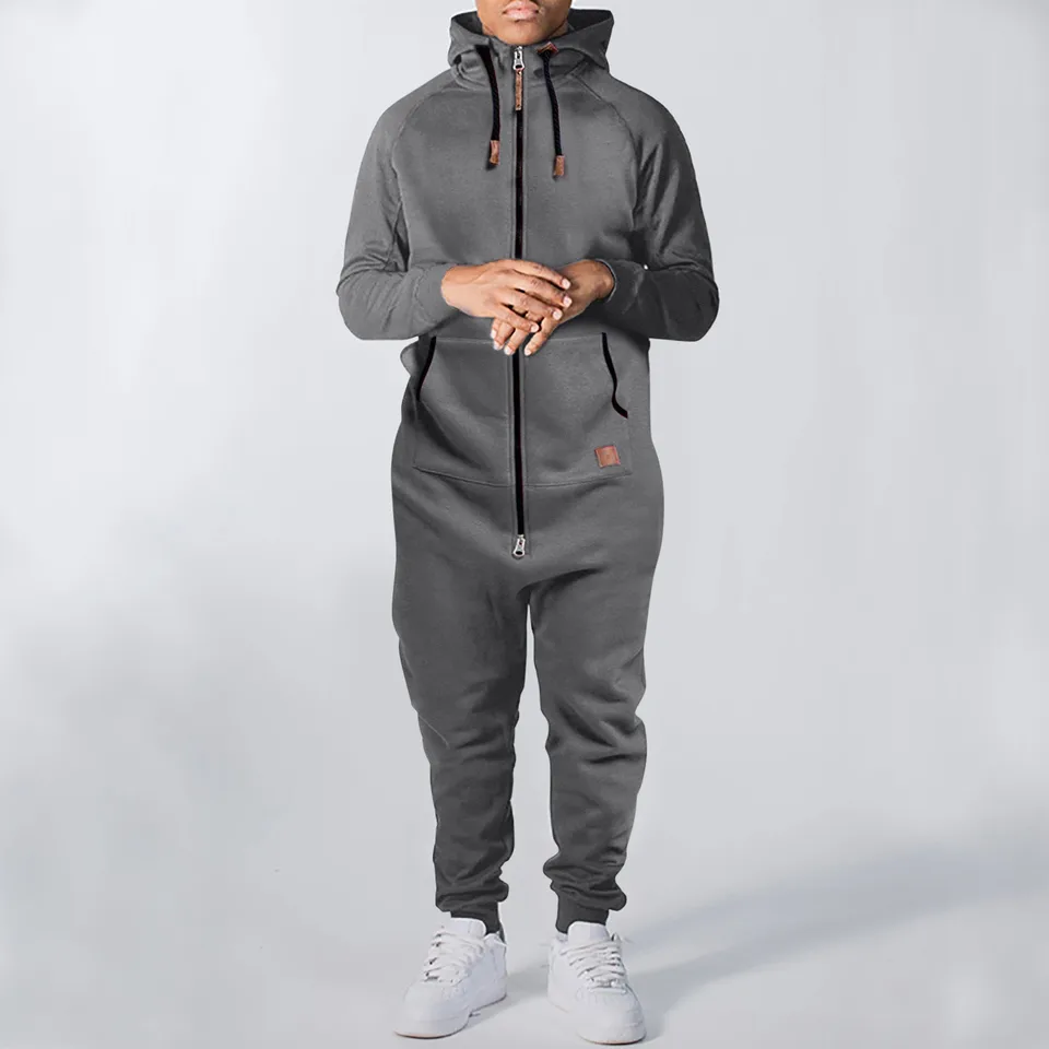 Muži čisto farebné kombinézy zostrihové kombinézy na jeseň zima cast cast mikina tlač zipsovia zips cloysuit black onesie
