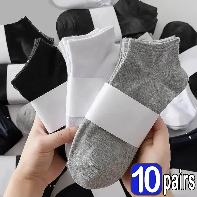 Muži členky ponožky pevná farba čierna biela šedá neviditeľná priedušná bavlnená športové ponožky Mužské ponožky Ženy Men Sox 10/5ks