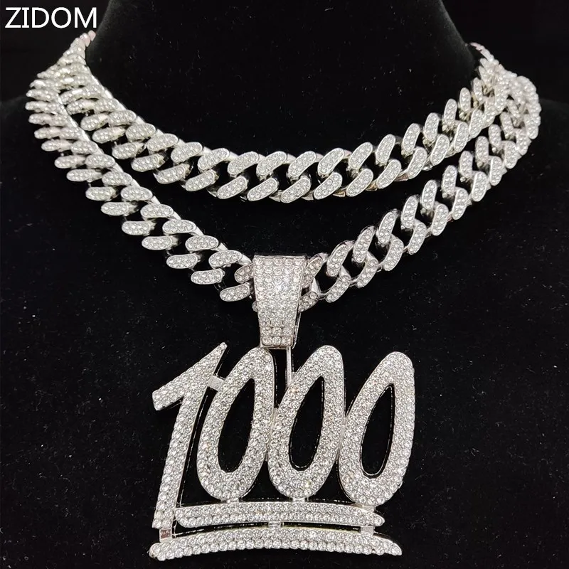 Muži Ženy Hip Hop 1000 Číslo prívesok Náhrdelník Crystal Cuban Retian Iced Out Bling Hiphop Náhrdelníky módne šperky
