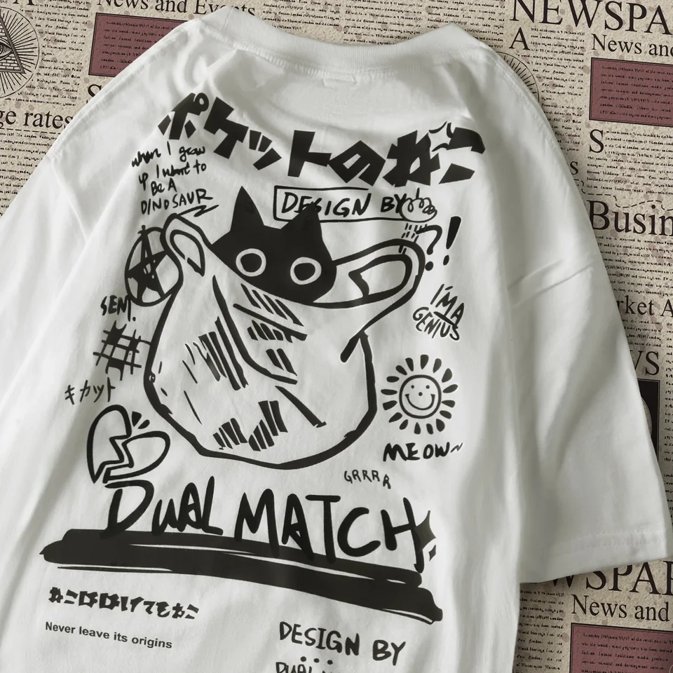 Muži ženy karikatúry tričká Harajuku Kawaii Cat potlačené tričkámi s krátkym rukávom párové odevy Y2K Tops Grafické tričká