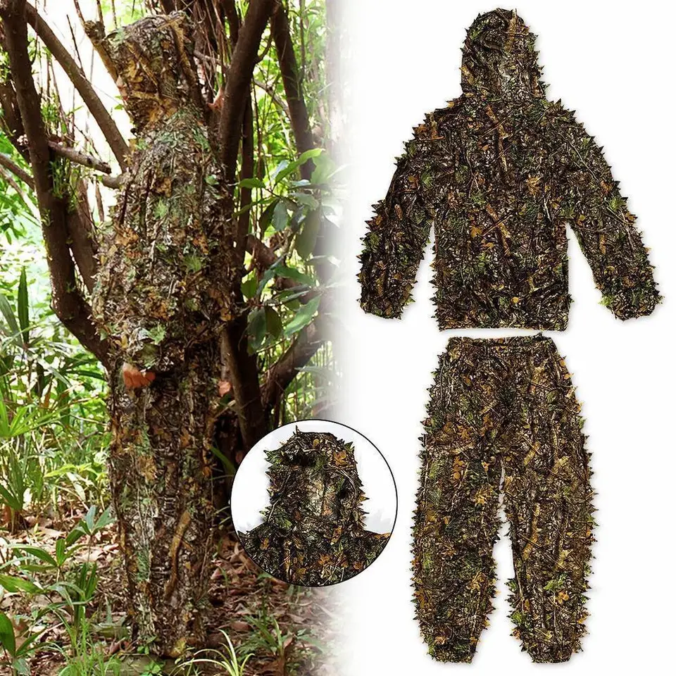 Muži ženy Kids Outdoor Ghillie obleky maskovacie oblečenie džungľový oblek CS Tréningové listy odevné obleky nohavice Hoodedjacket