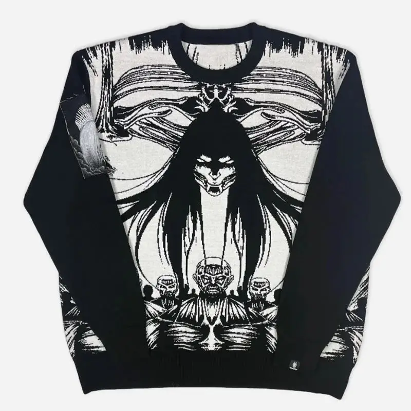 Muži ženy módne streetwear čierny sveter Anime pletený sveter harajuku jesenná zimná zimná voľná voľná bavlnená pullover svetre