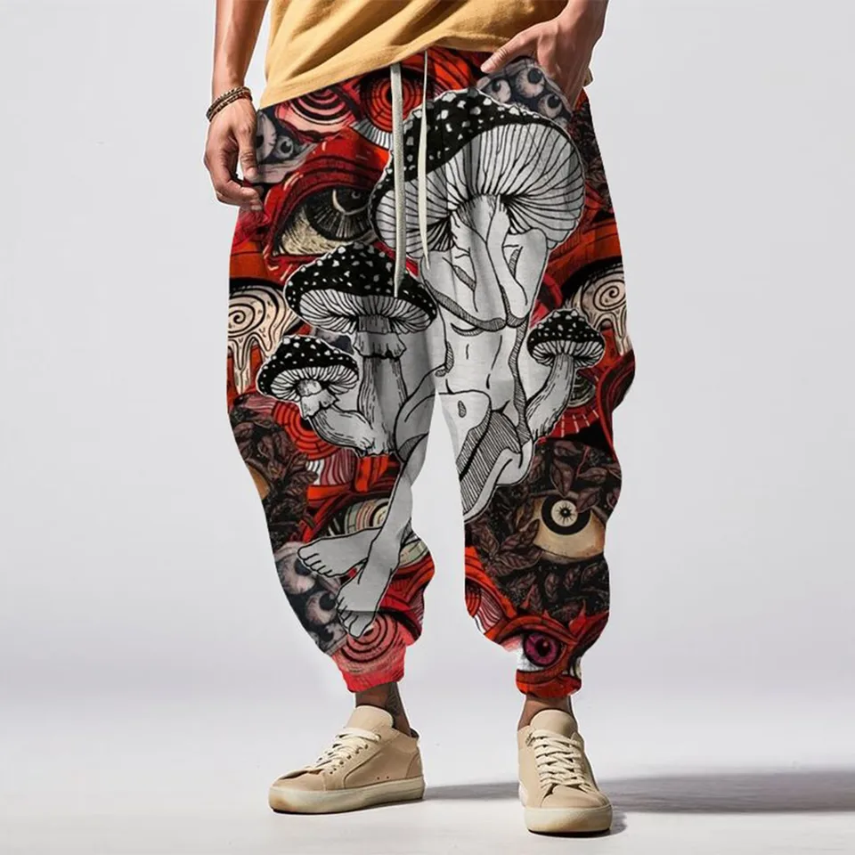 Muži ženy vreckové hippie harémové nohavice Funky tlačené plus nohavice veľkosti Vintage hiphop joggers nohavice na ulici Streetwear vtipné neformálne nohavice