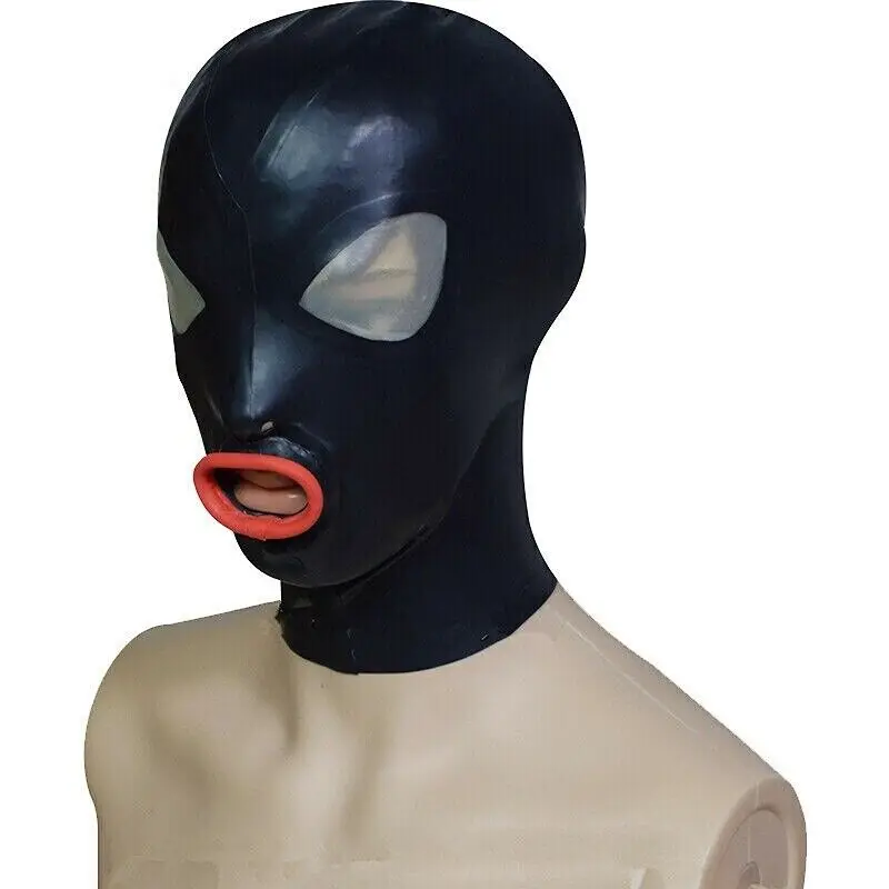 Mužská a samica latexová gumová maska ​​Gummi, otváracia hrana úst fetiš cosplay kostým