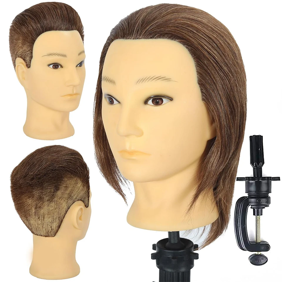 Mužská figurína hlavy so 100% skutočnými ľudskými vlasmi čierna pre prax kadernícky kozmetológia Training Doll Hlava na styling vlasov