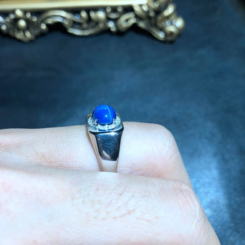 Mužská modrá prírodná hviezda zafír Gemstone prsteň pre mužov, jemný šperk prírodný drahokam 925 Sterling Silver Boy Manžel Self Gifet