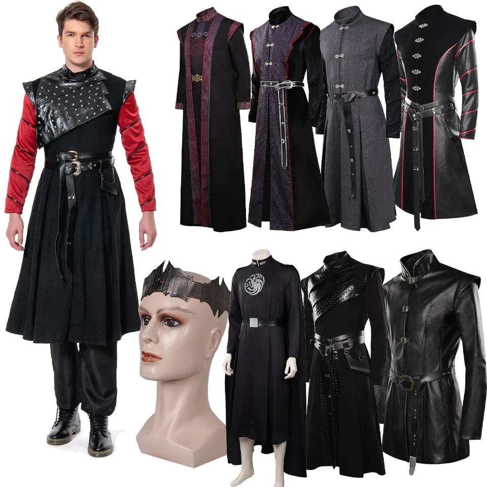 Mužský démon Cosplay Viserys kostým Dragon Coat Aemond Dress Aegon Crown Cloak Belt Men Outfits Halloween Carnival Party Suit