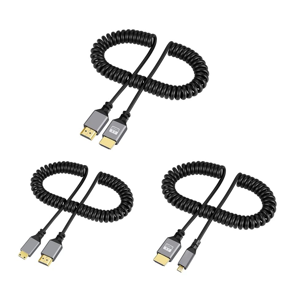 Mužský klzký predlžovací kábel HD/ Mini HD/ Micro HD Port na HDMI2.0 Kompatibilný mentálny pružinový kábel pre displej hernej konzoly