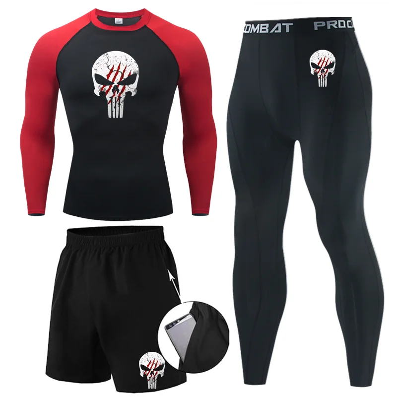 Mužský kompresný športový oblek rýchle sušenie potenie fitness tréning MMA Kit Rashguard Male Sportswear Jogging Running Clothes