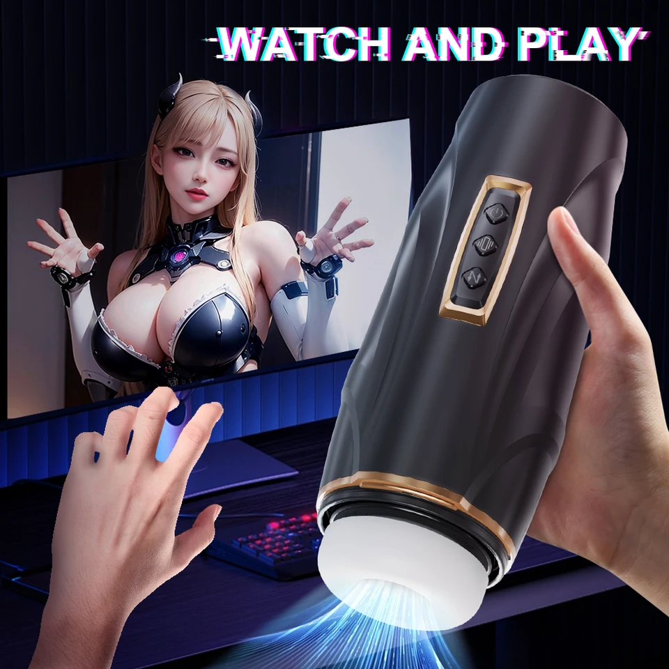 Mužský masturbátorský pohár Teleskopický piest Vibrácia automatického masturbácie Machine mačička sanie fajčenie dospelých sexuálne hračky pre mužov