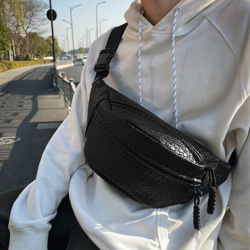 Mužský pás vrecko na veľkú kapacitu kožené fanny balenie unisex tkané vzory hrudník vrecko módne ramená vrecia