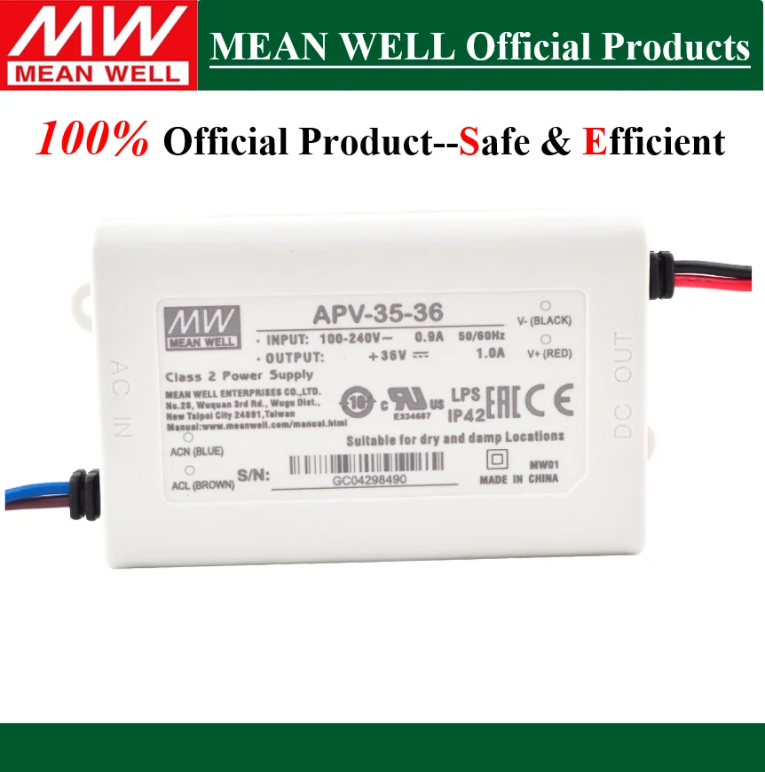 MW-Mean Well 35W s jedným výstupným prepínaním napájania APV-35-5 APV-35-12 APV-35-15 APV-35-24 APV-35-36