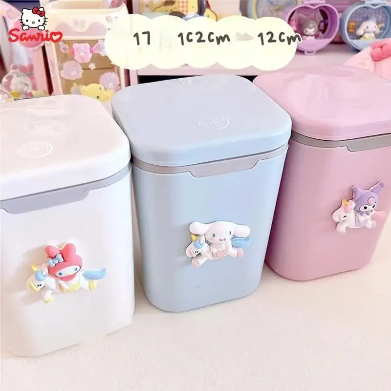 MymeLody Cinnamoroll Kuromi Desktop Trash Can Cartoon Spálňa Press Press Trash Can Dormitory Sundries Storani Box Darček