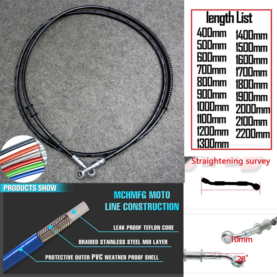 MyRitrice 10 mm 28 ° Fit pre YZF-R1 YZF-R3 YZF-R6 pletená linka oceľová brzdová hadica Hadrika Hydraulická banjo rúrka YZF R1 YZF R3 YZF R6