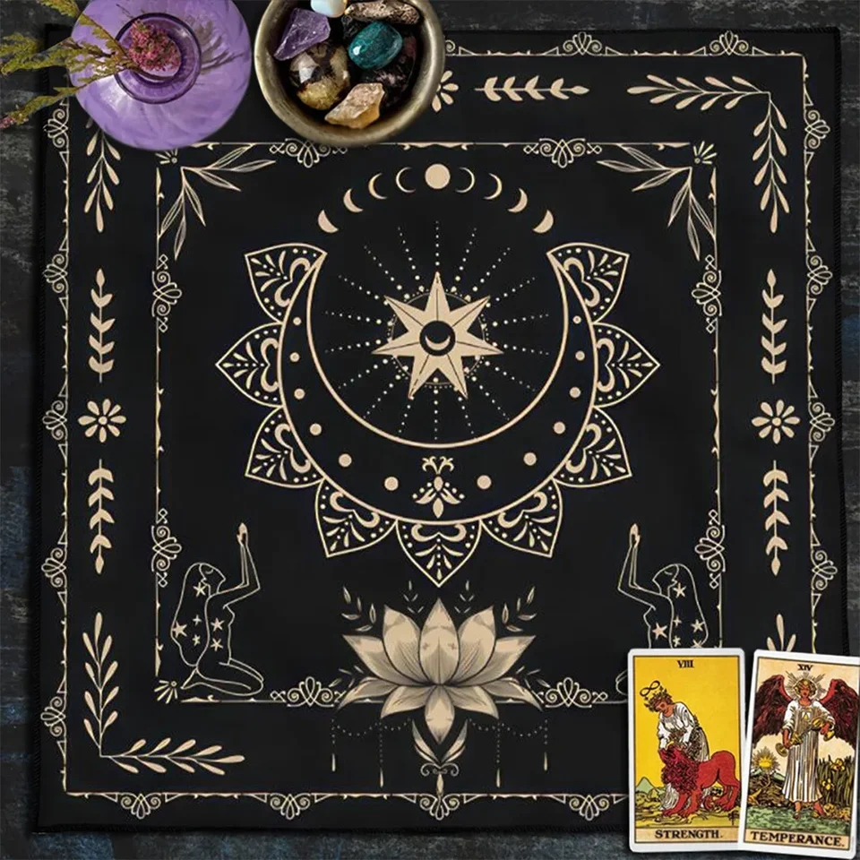 Mystický oltárny handrička Mesiac Taroty obrus boho dekorácie Divinovanie čarodejníckeho veštenia Astrológia