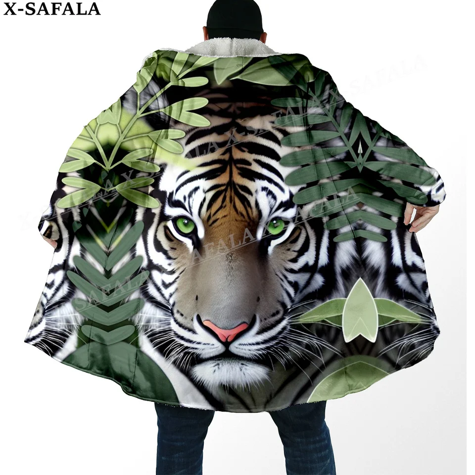 Mytológia tiger King Spirit Hrubá teplá kapucňa plášťa Muži z kabátu s kabátom Windproof Fleece Cape Cape Cape s kapucňou prikrývkou-47
