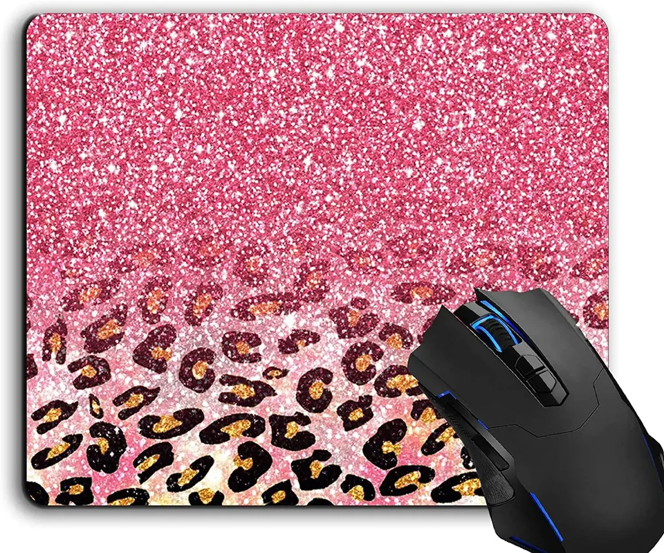 Myšová podložka, roztomilý ružový faux trblietky leopardové počítačové podložky na stolové príslušenstvo Non-Slip Gumová základňa, myš